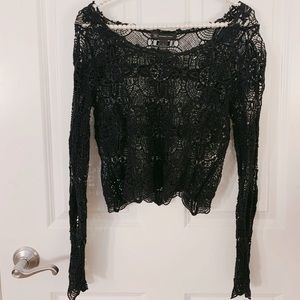 INC Black Lace Mid-Length Top